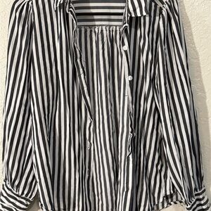 Ann Taylor Black and White Striped Button-Down Shirt
